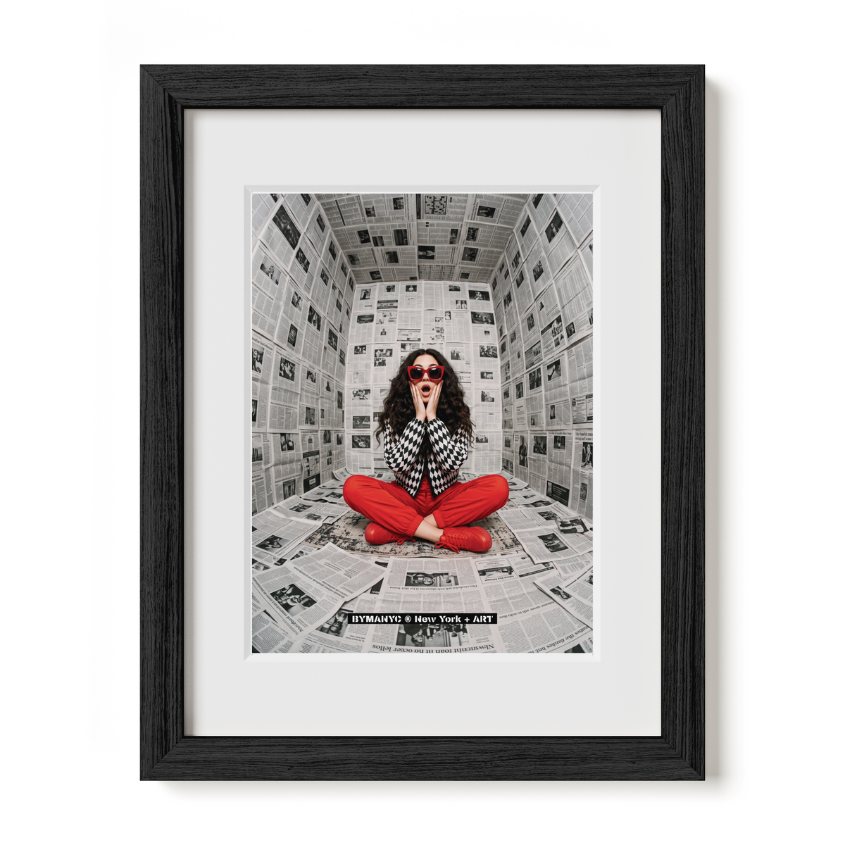 POSTER of ART AVANT-GARDE - NEWSPAPER ROOM SHOCK - Monochrome Collage Portrait - BYMANYC ® New York + ART
