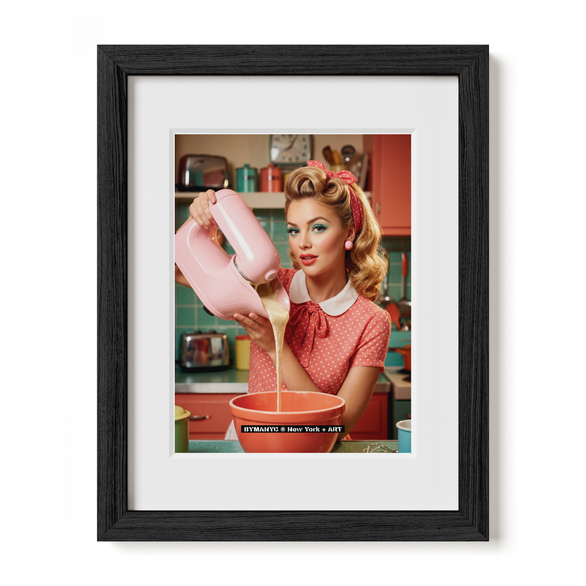 POSTER of ART AVANT-GARDE - VINTAGE PINK MIXER - Retro Kitchen Baker Portrait - BYMANYC ® New York + ART