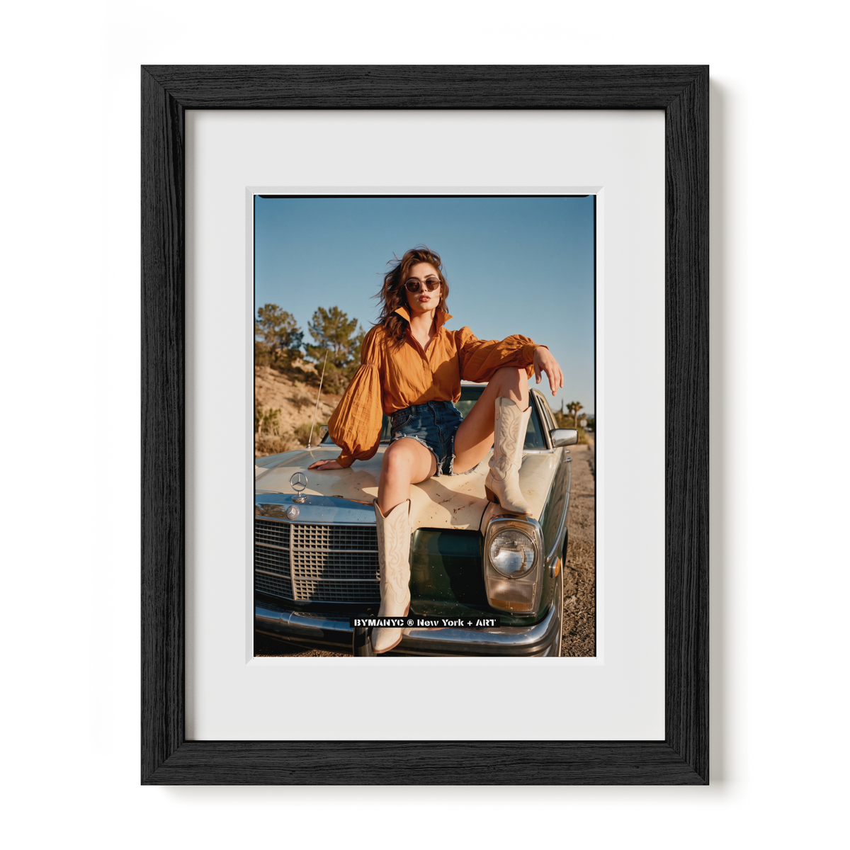 POSTER of ART AVANT-GARDE - VINTAGE CAR COWBOY BOOTS - Desert Roadside Portrait - BYMANYC ® New York + ART