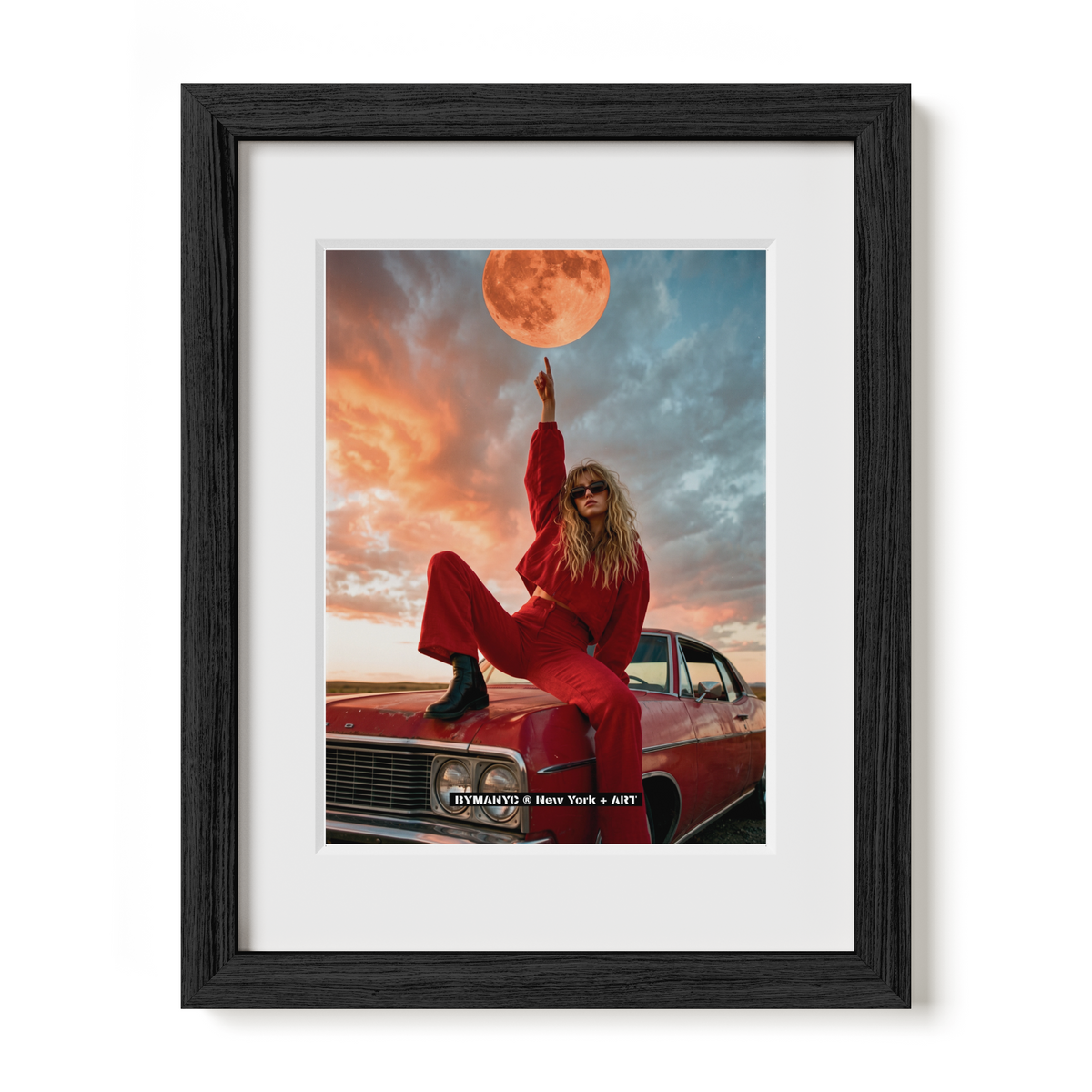 POSTER of ART AVANT-GARDE - RED MOON REACH - Vintage Car Sunset Portrait - BYMANYC ® New York + ART
