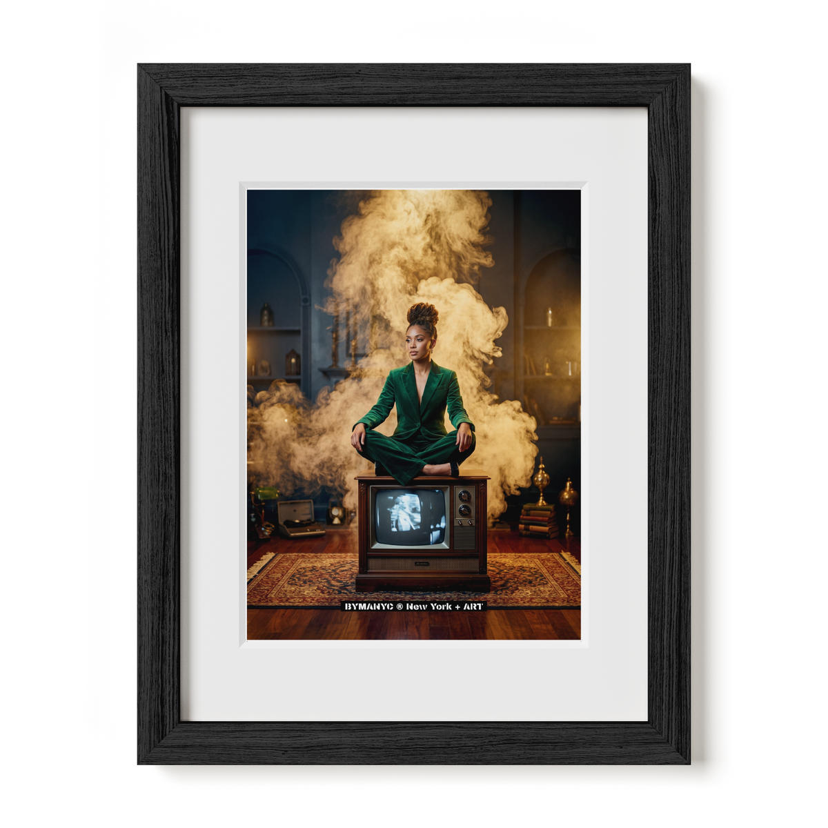 POSTER of ART AVANT-GARDE - VINTAGE TV SMOKE - Emerald Suit Meditation Portrait - BYMANYC ® New York + ART