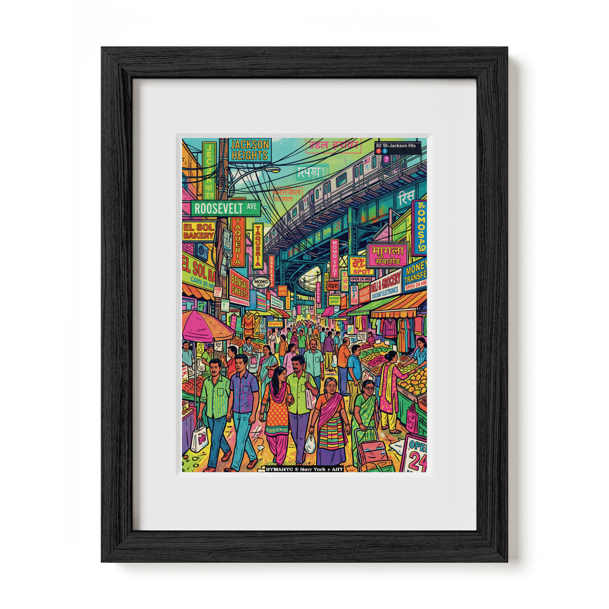 POSTER of ART NYC - JACKSON HEIGHTS - Roosevelt Avenue and Vibrant Street Scene BYMANYC ® New York + ART Limited Edition