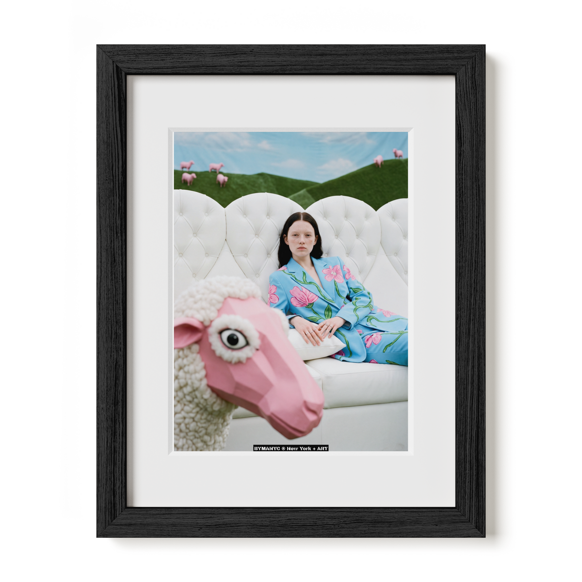 POSTER of ART VANGUARD - SURREAL PASTURE - Surreal High-Fashion Editorial with Pink Sheep and Dreamlike Landscape - BYMANYC ® New York + ART