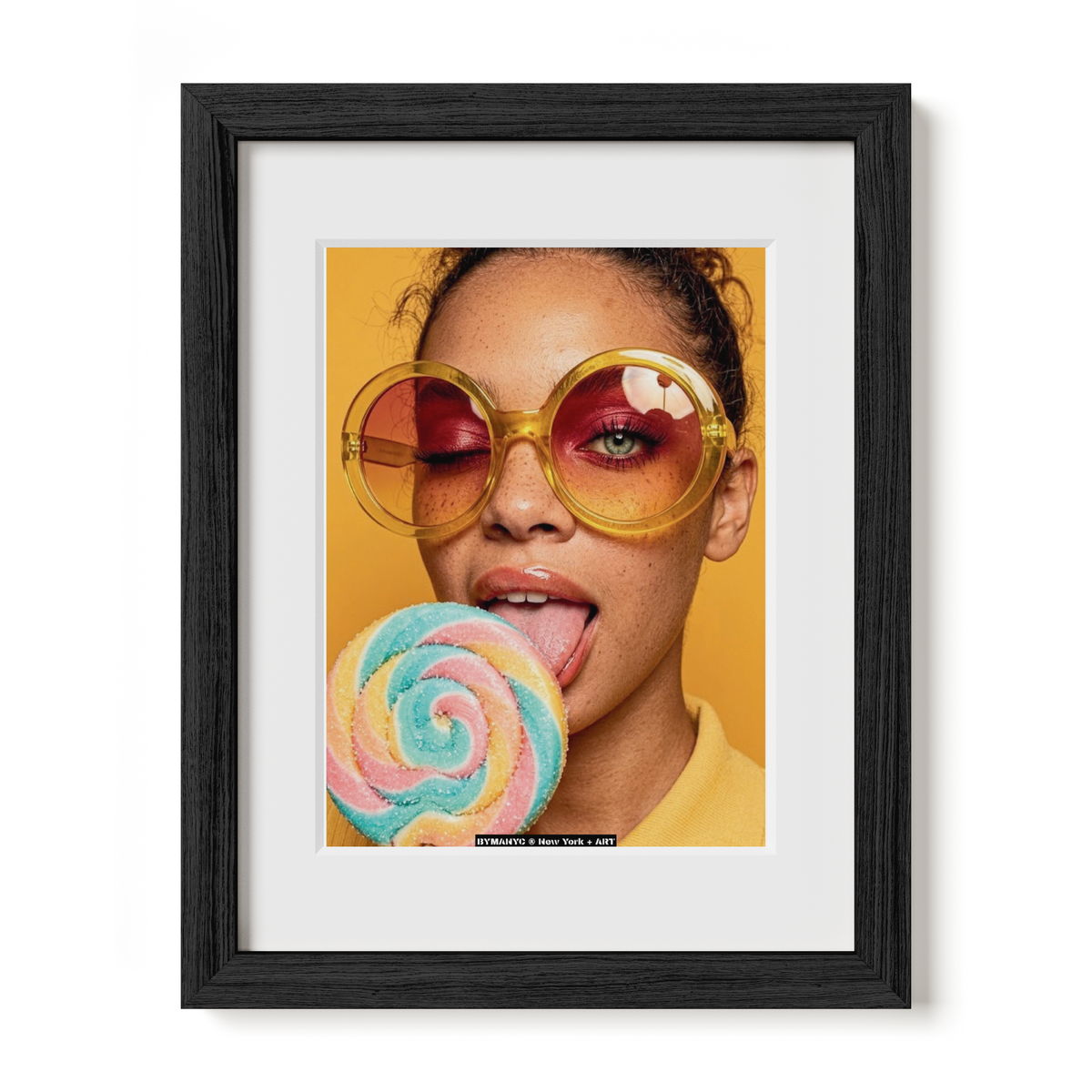 POSTER of ART POP - SUGAR OVERDOSE - Limited Edition Pop-Art Portrait with Pastel Lollipops and Retro Warm Tones - BYMANYC ® New York + ART