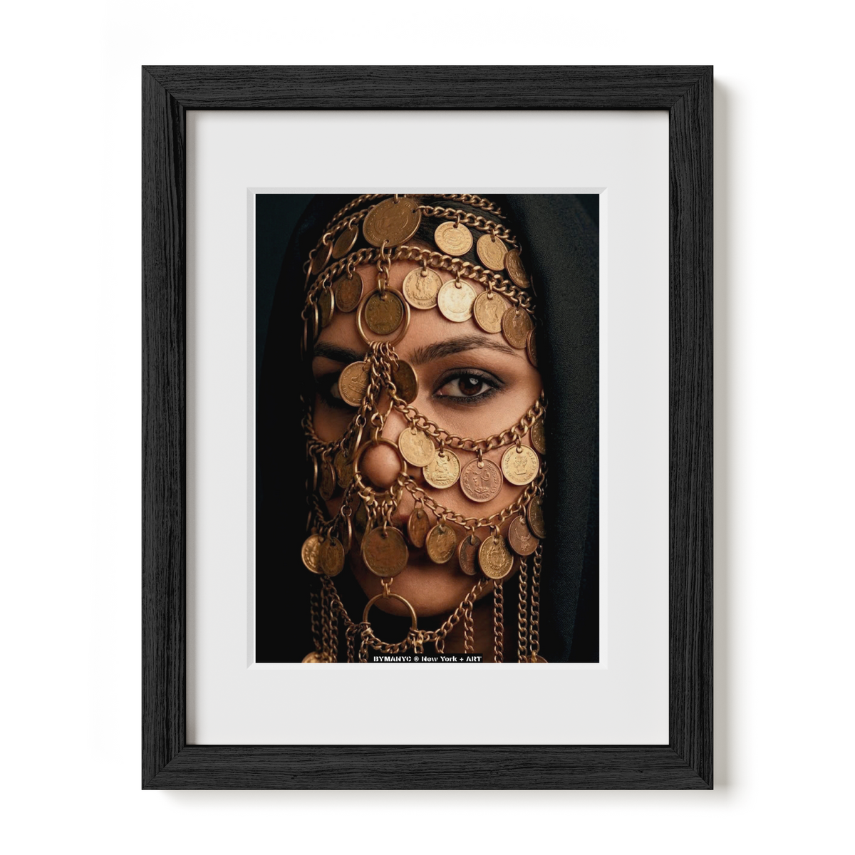 POSTER of ART GOLDEN CURRENCY - THE MIDAS VEIL - Limited Edition Numismatic Portrait with Antique Coin Drape and Velvet Shadows - BYMANYC ® New York + ART