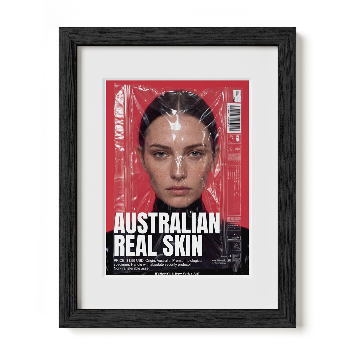 POSTER of ART CONCEPTUAL - THE AUSTRALIAN SPECIMEN - Limited Edition Plastic-Wrapped Human Commodity Artwork - BYMANYC ® New York + ART