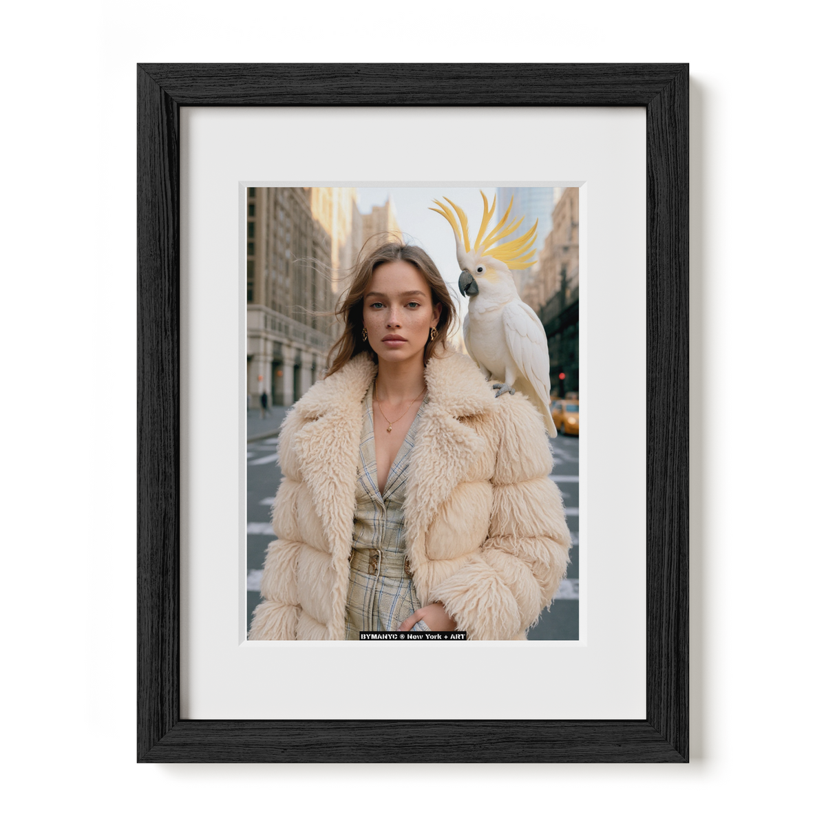 POSTER of ART URBAN - THE CRESTED COMPANION - Limited Edition Manhattan Street Portrait with Plumed Cockatoo and Shearling Textures - BYMANYC ® New York + ART