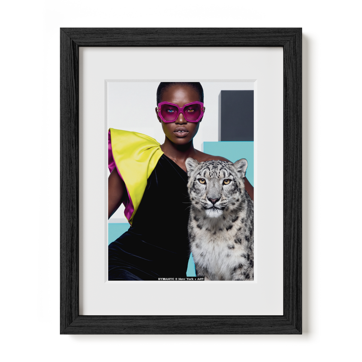 POSTER of ART AVANT-GARDE - THE SNOW FELINE - Limited Edition High-Fashion Portrait with Magenta Eyewear and Snow Leopard - BYMANYC ® New York + ART