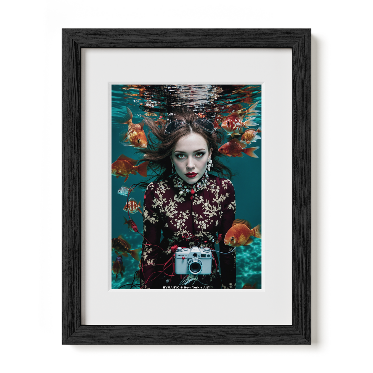 POSTER of ART AVANT-GARDE - THE UNDERWATER AQUARIUM - Limited Edition High-Fashion Portrait with Vintage Camera and Goldfish - BYMANYC ® New York + ART