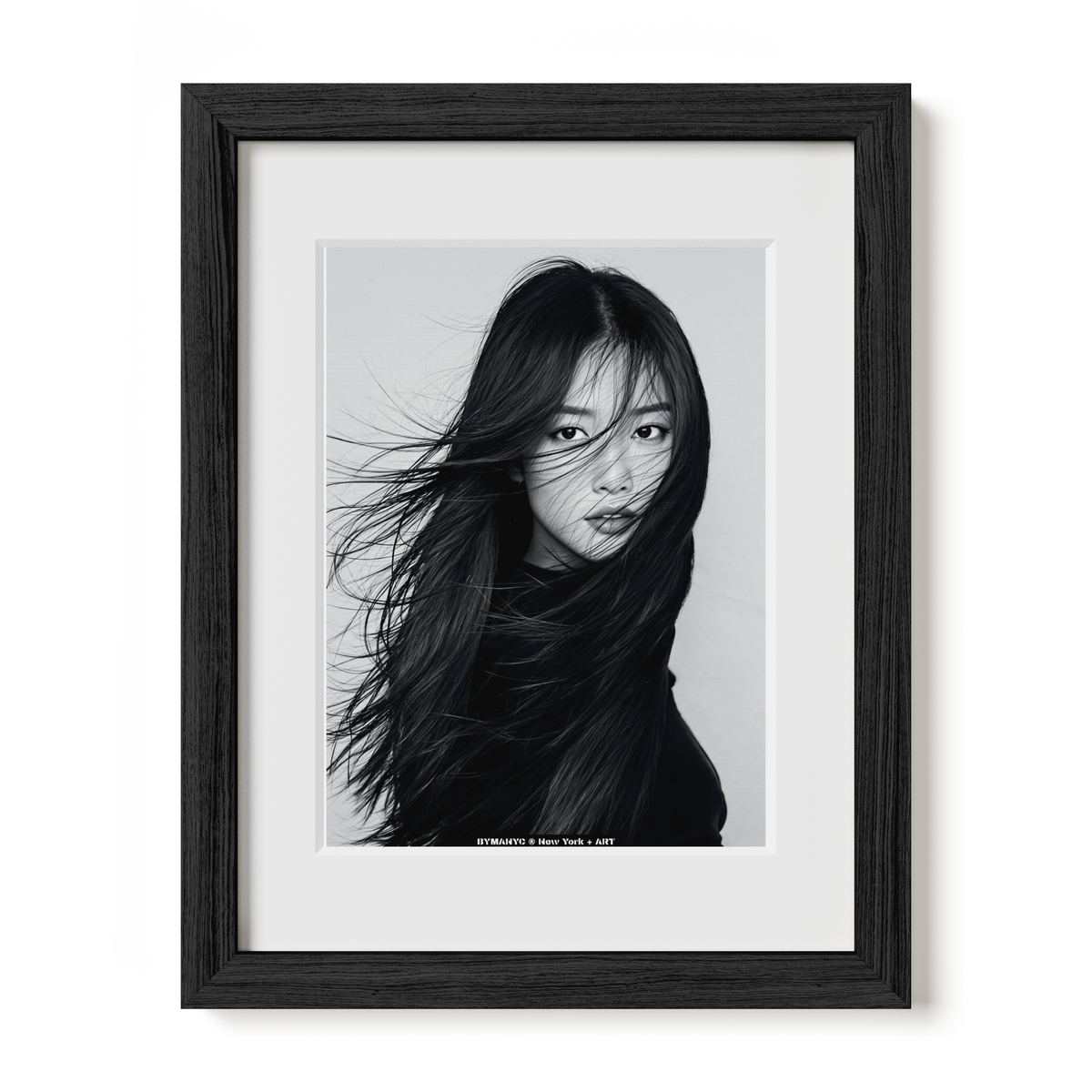 POSTER of ART AVANT-GARDE - THE MONOCHROME BREEZE - Limited Edition High-Fashion Portrait with Voluminous Flowing Hair and Dynamic Motion - BYMANYC ® New York + ART