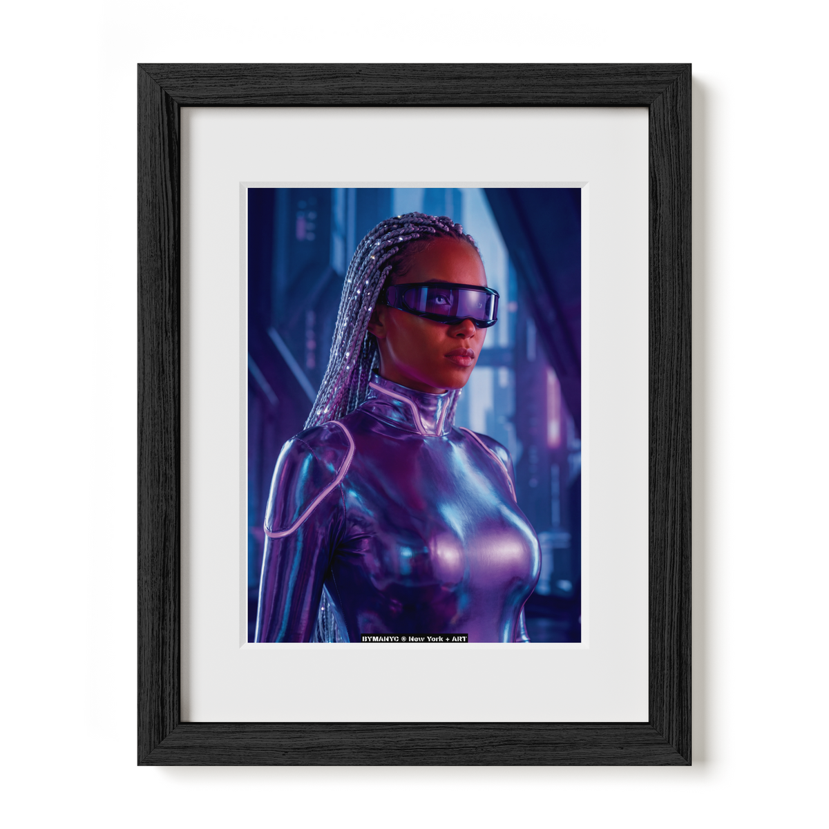 POSTER of ART AVANT-GARDE - THE CYBERPUNK NEON - Light-Up Braids and Metallic Suit Portrait - BYMANYC ® New York + ART