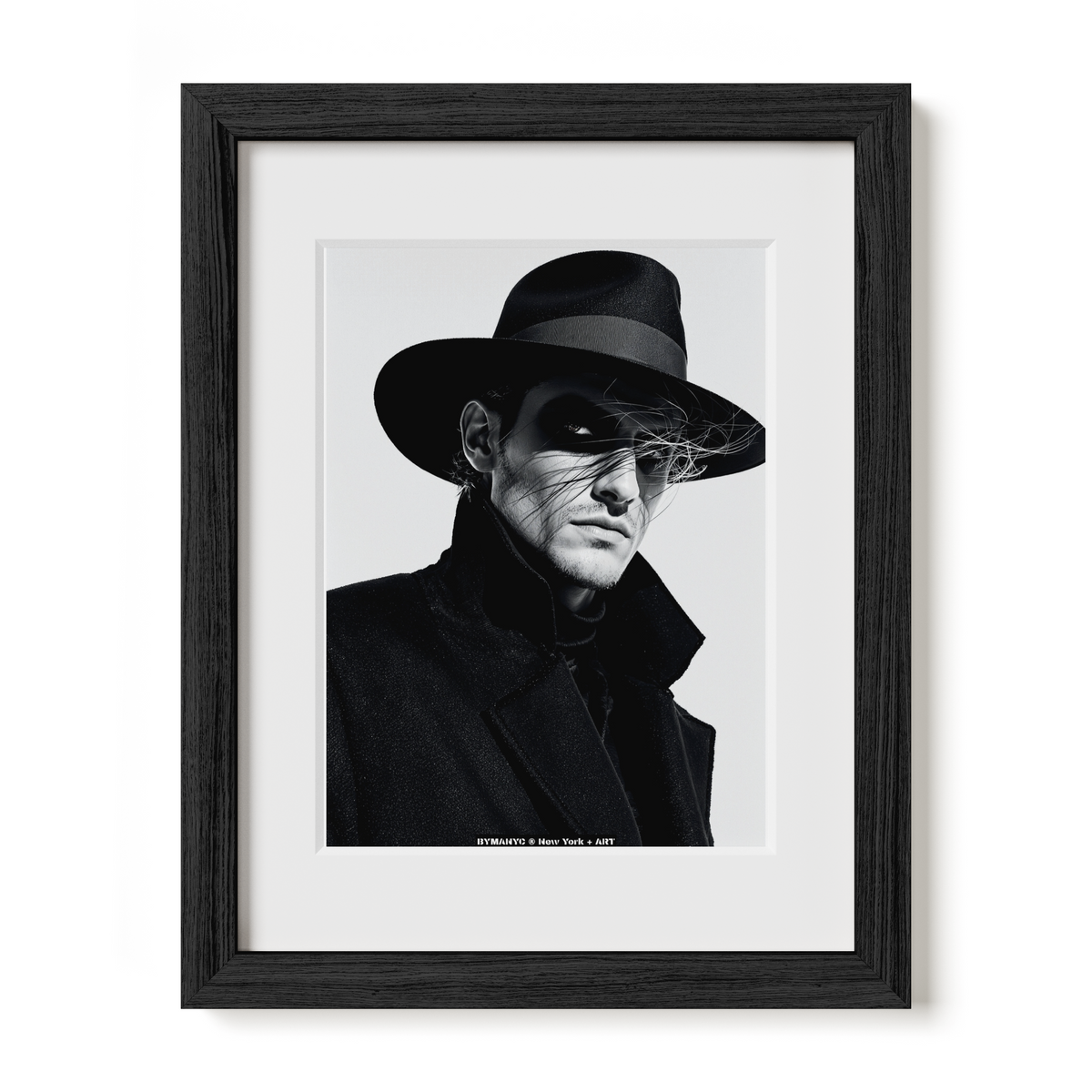 POSTER of ART AVANT-GARDE - THE NOIR SHADOW - Fedora and High-Collar Coat Portrait - BYMANYC ® New York + ART