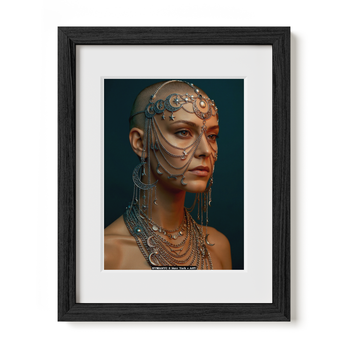 POSTER of ART AVANT-GARDE - THE CELESTIAL GODDESS - Moon and Star Chain Headpiece Portrait - BYMANYC ® New York + ART
