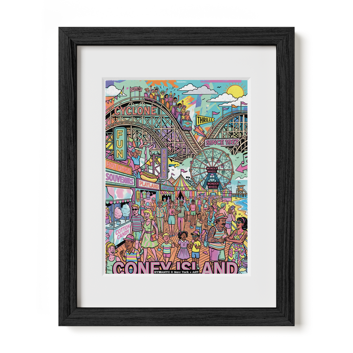 POSTER of ART NYC - CONEY ISLAND - Wonder Wheel and Boardwalk Scene BYMANYC ® New York + ART Limited Edition