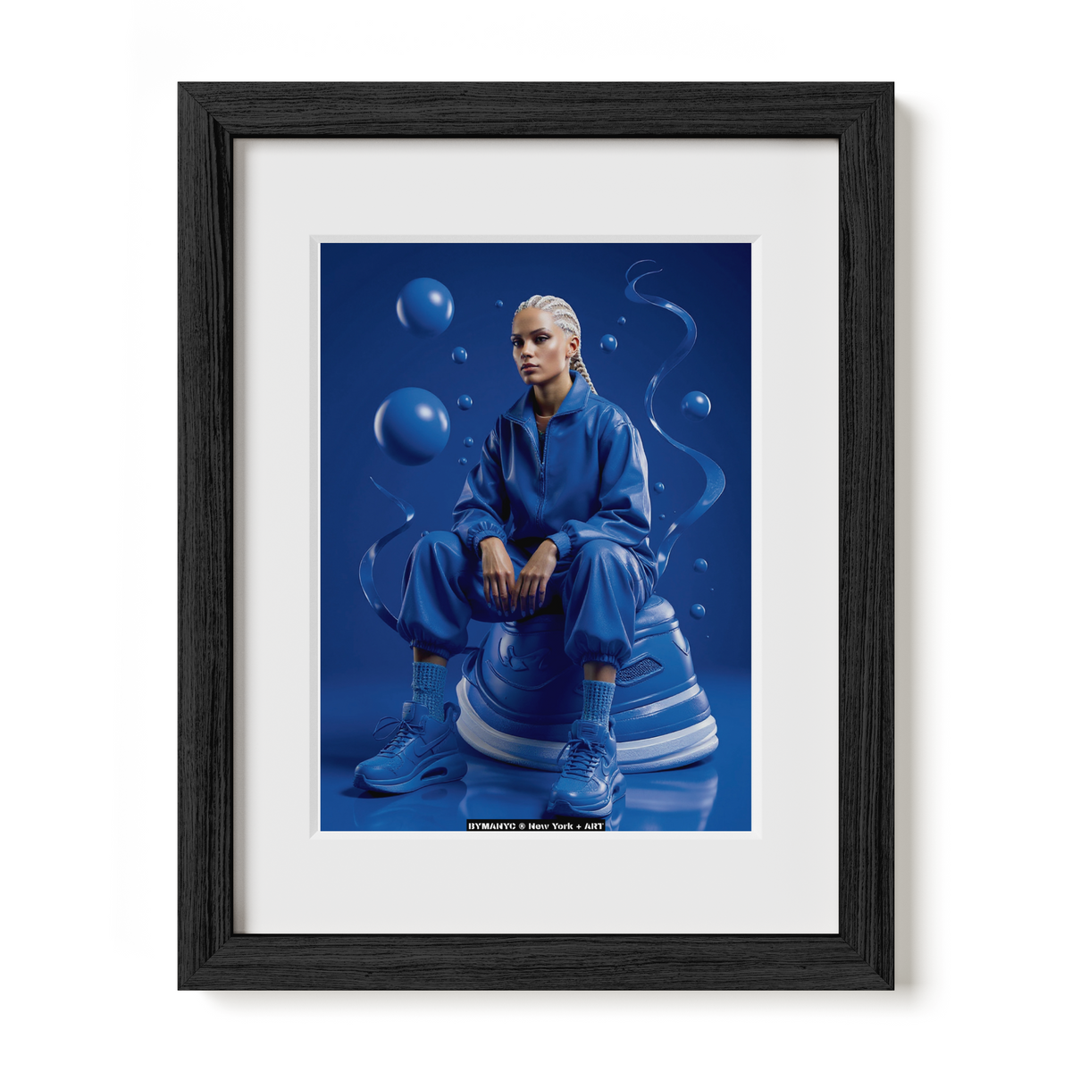 POSTER of ART AVANT-GARDE - THE BLUE MONOLITH - Monochrome Streetwear and Floating Spheres Portrait - BYMANYC ® New York + ART