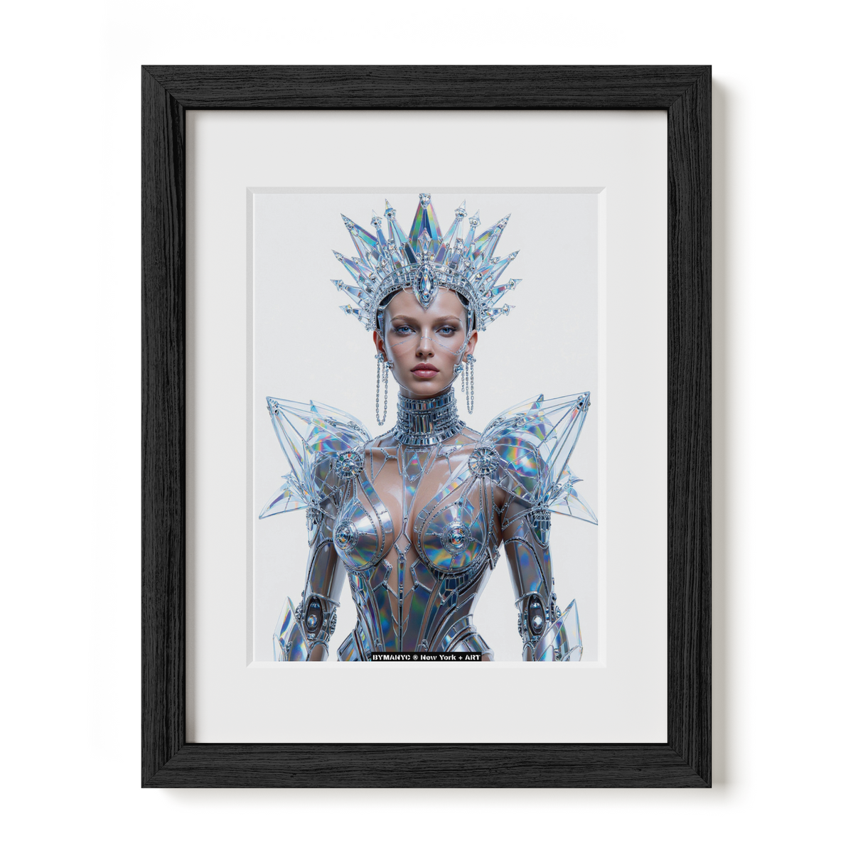 POSTER of ART AVANT-GARDE - THE PRISM QUEEN - Holographic Armor and Crystal Crown Portrait - BYMANYC ® New York + ART