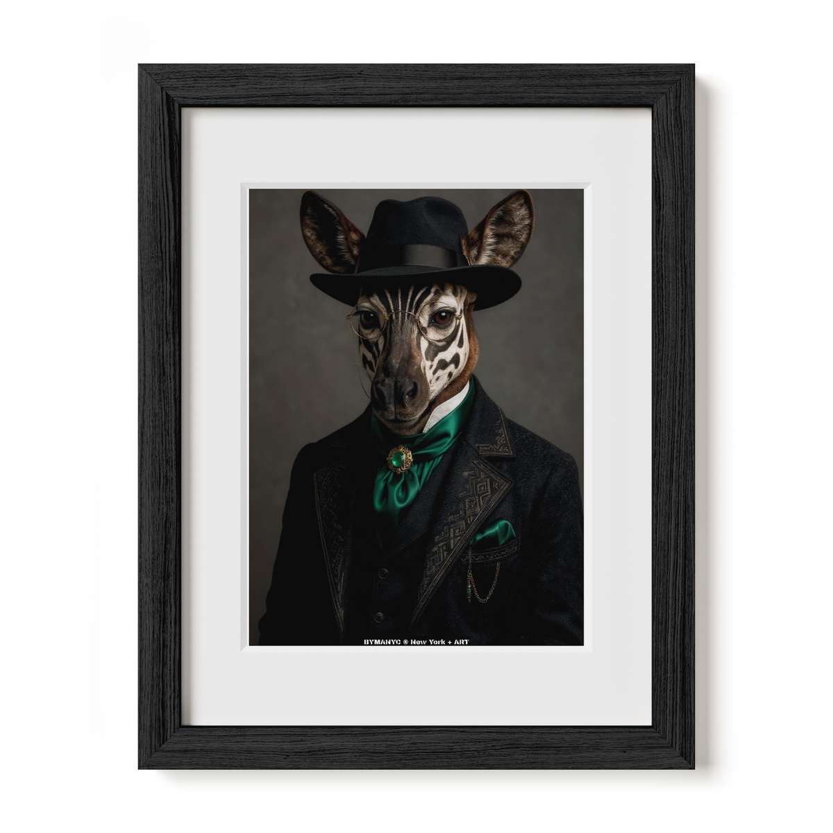POSTER of ART AVANT-GARDE - THE GENTLEMAN ZEBU - Dapper Zebra in Fedora and Emerald Cravat Portrait - BYMANYC ® New York + ART