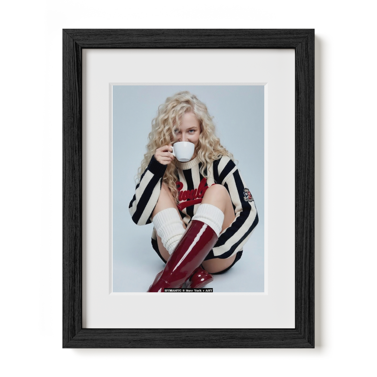 POSTER of ART AVANT-GARDE - THE MORNING COFFEE - Curls and Burgundy Boots Portrait - BYMANYC ® New York + ART