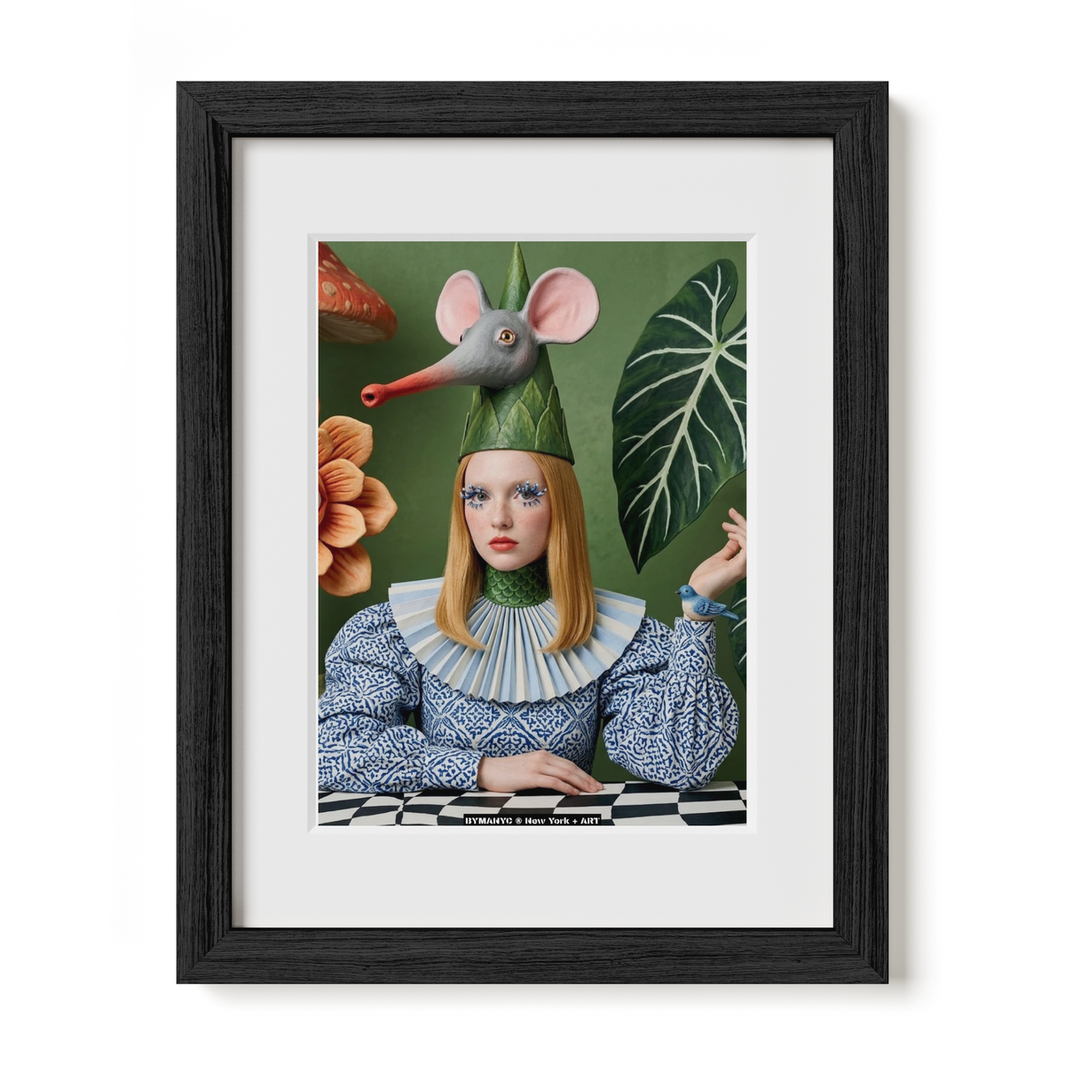 POSTER of ART AVANT-GARDE - THE WHIMSICAL FAUNA - Mouse Hat and Blue Bird Portrait - BYMANYC ® New York + ART