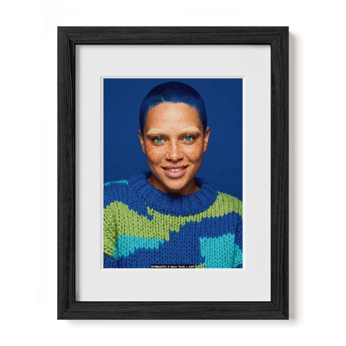 POSTER of ART AVANT-GARDE - THE ELECTRIC FRECKLES - Blue Buzz Cut and Knitted Sweater Portrait - BYMANYC ® New York + ART