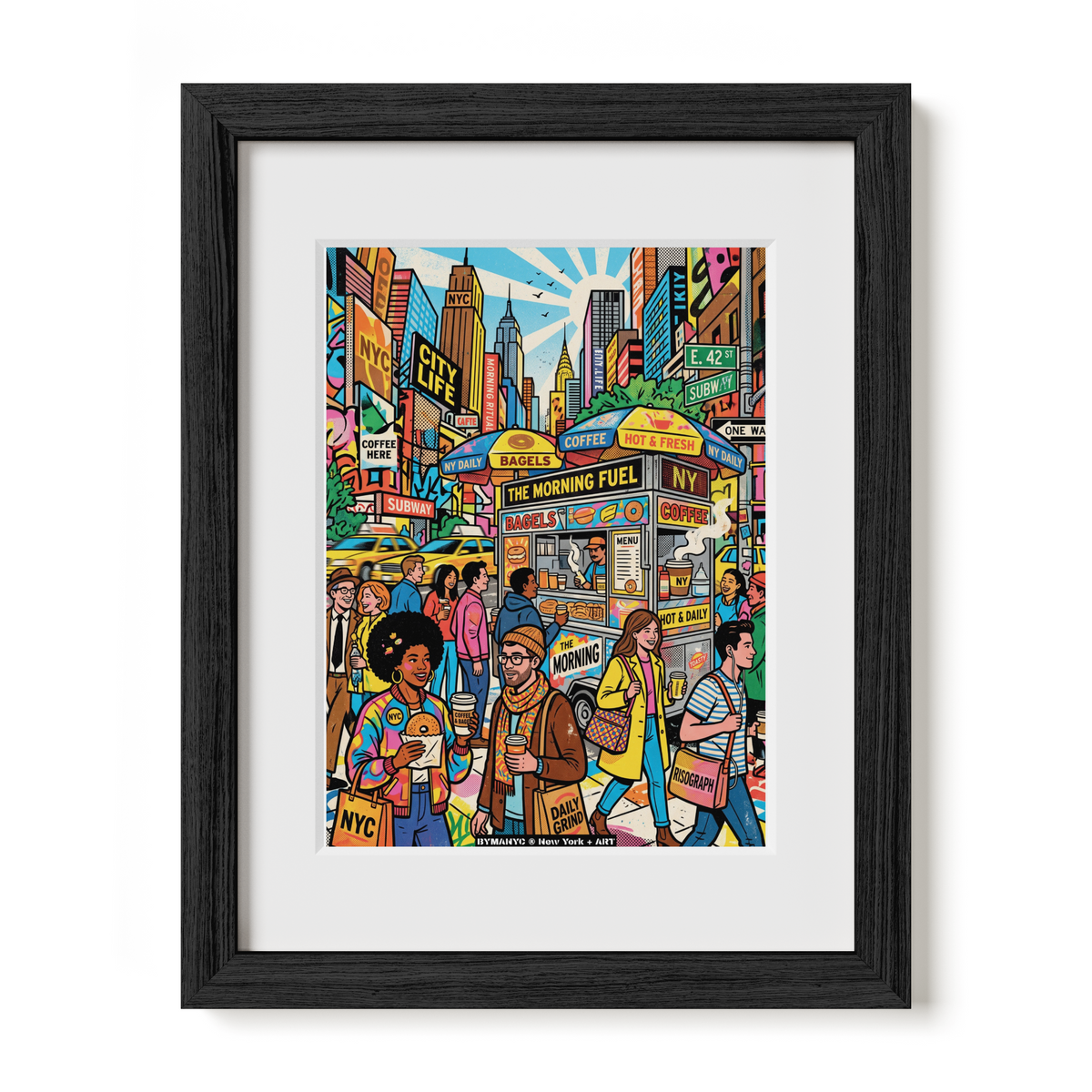 POSTER of ART NYC - NYC MORNING RITUAL - Coffee and Bagels Daily Grind BYMANYC ® New York + ART Limited Edition
