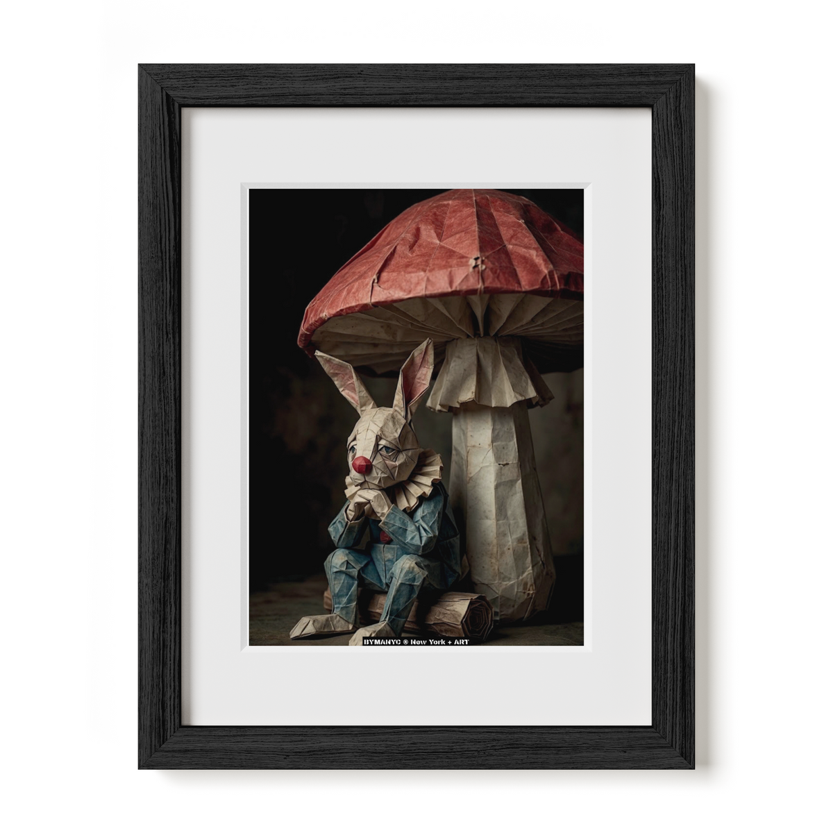 POSTER of ART AVANT-GARDE - THE ORIGAMI RABBIT - Paper Sculpted Hare Under Mushroom Sculpture - BYMANYC ® New York + ART