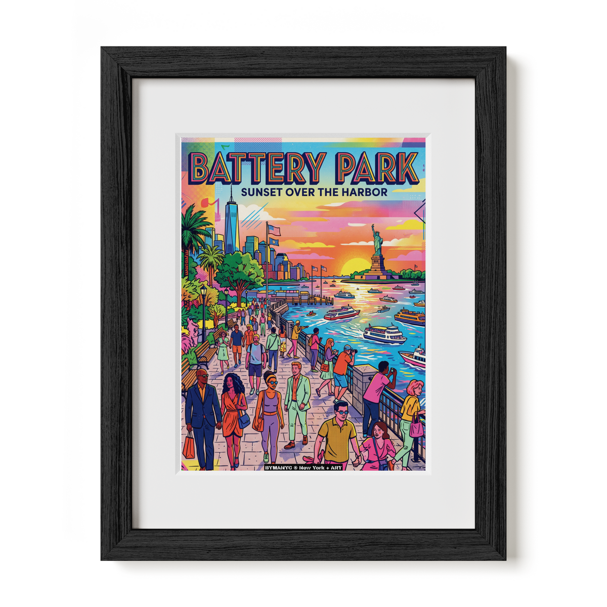 POSTER of ART NYC - BATTERY PARK - Sunset Over the Harbor Skyline BYMANYC ® New York + ART Limited Edition