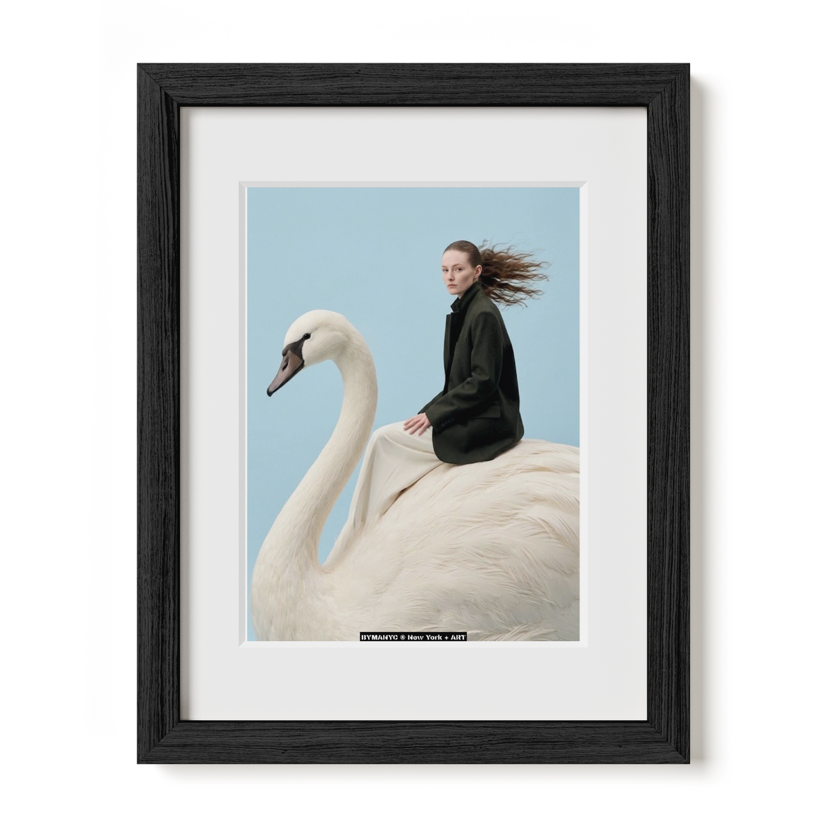 POSTER of ART AVANT-GARDE - THE GIANT SWAN - Woman Riding White Swan Sculpture Portrait - BYMANYC ® New York + ART