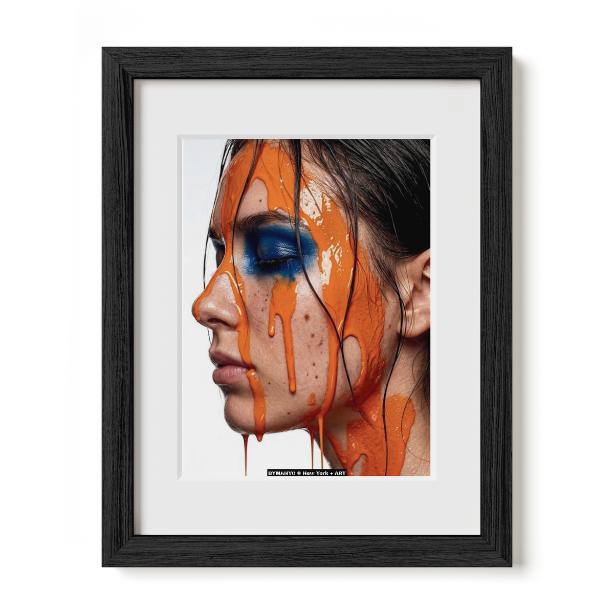 POSTER of ART AVANT-GARDE - THE MELTING CITRUS - Orange Paint Drip and Blue Eyeshadow Portrait - BYMANYC ® New York + ART
