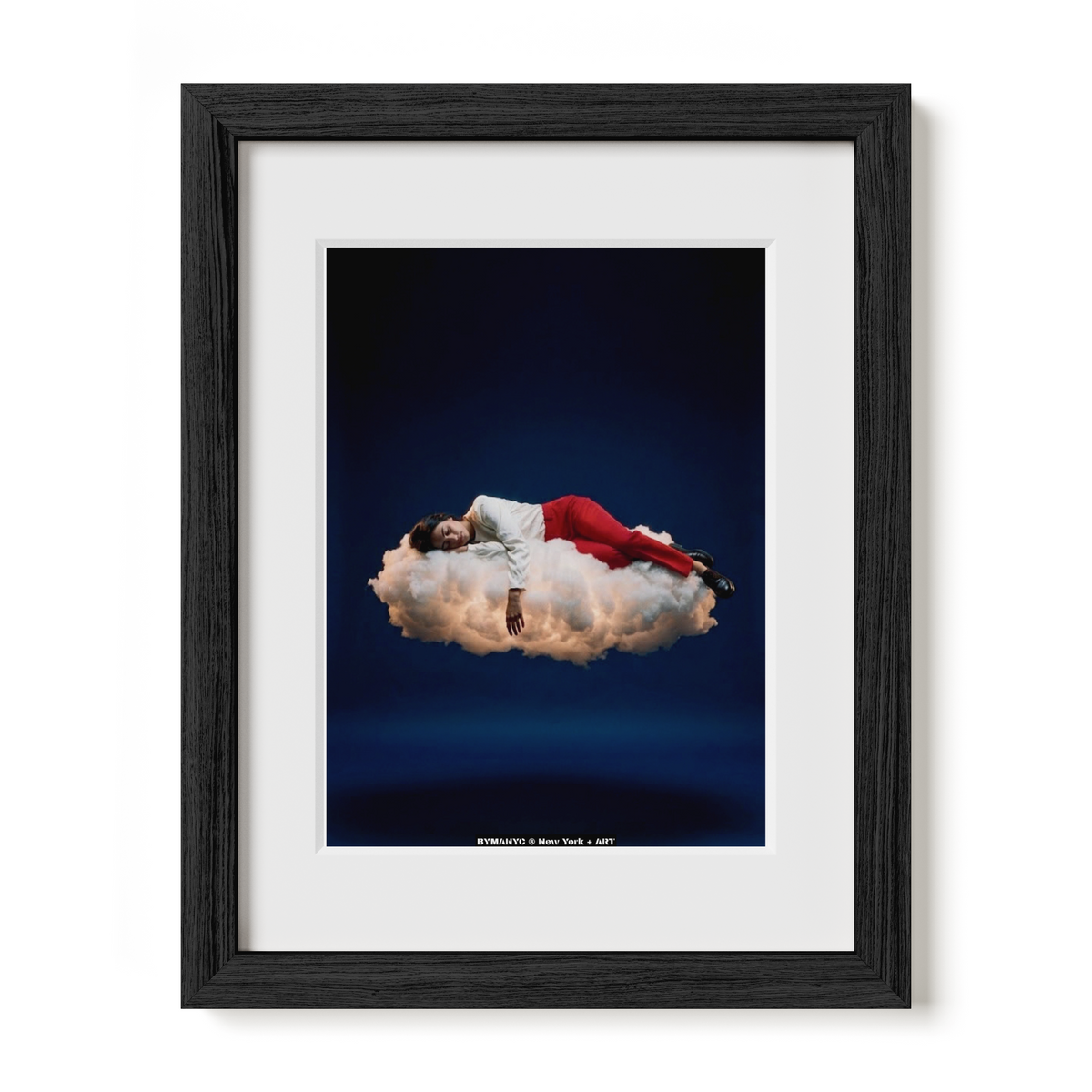 POSTER of ART AVANT-GARDE - THE SLEEPING CLOUD - Woman Resting on Illuminated Floating Cloud Portrait - BYMANYC ® New York + ART