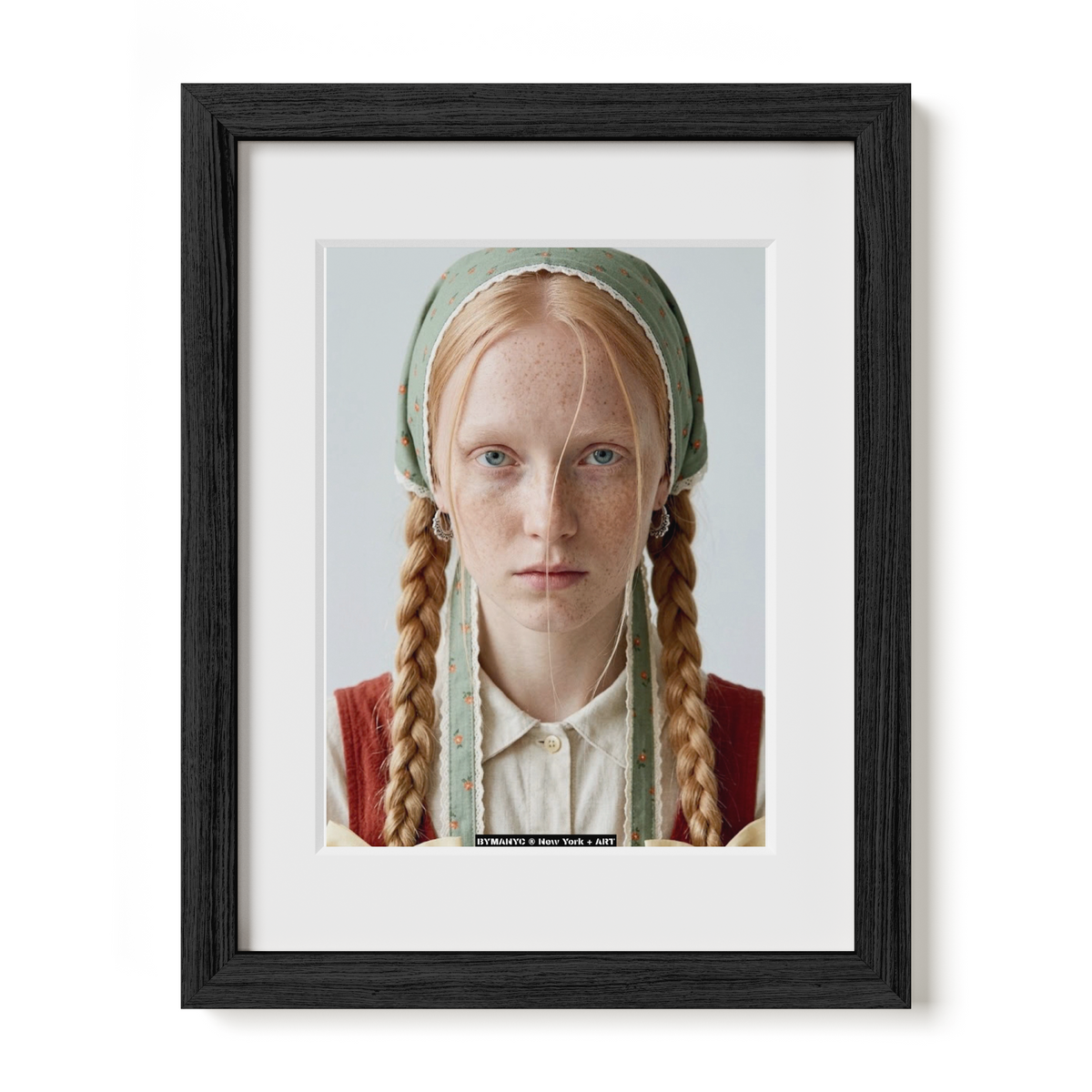 POSTER of ART AVANT-GARDE - THE GREEN BONNET - Red-Haired Country Portrait and Braids - BYMANYC ® New York + ART