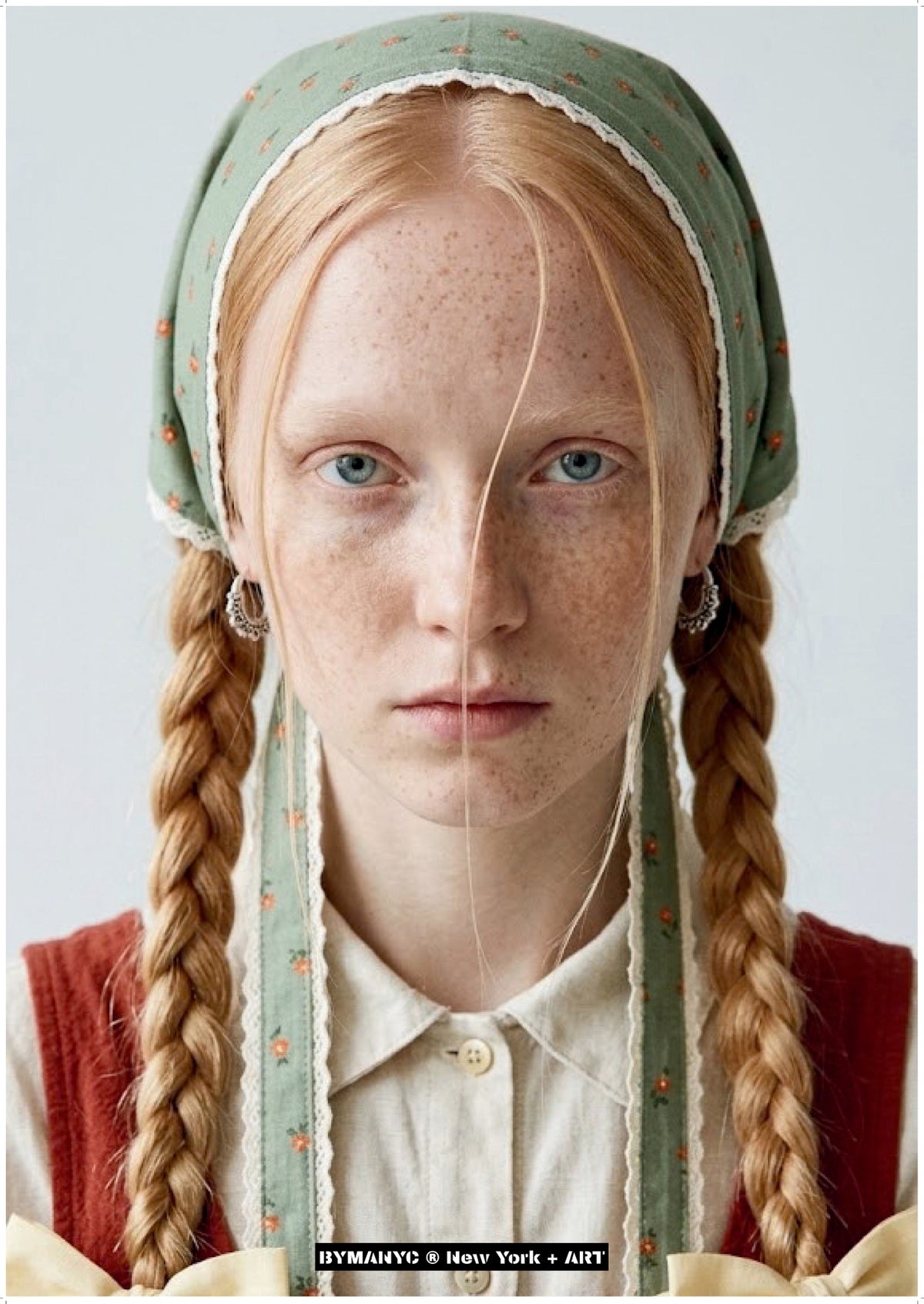 POSTER of ART AVANT-GARDE - THE GREEN BONNET - Red-Haired Country Portrait and Braids - BYMANYC ® New York + ART