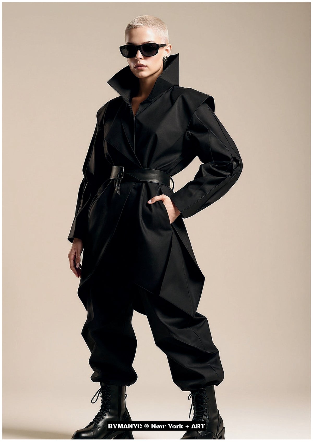 POSTER of ART AVANT-GARDE - THE URBAN ARCHITECT - High-Collar Black Jumpsuit Portrait - BYMANYC ® New York + ART