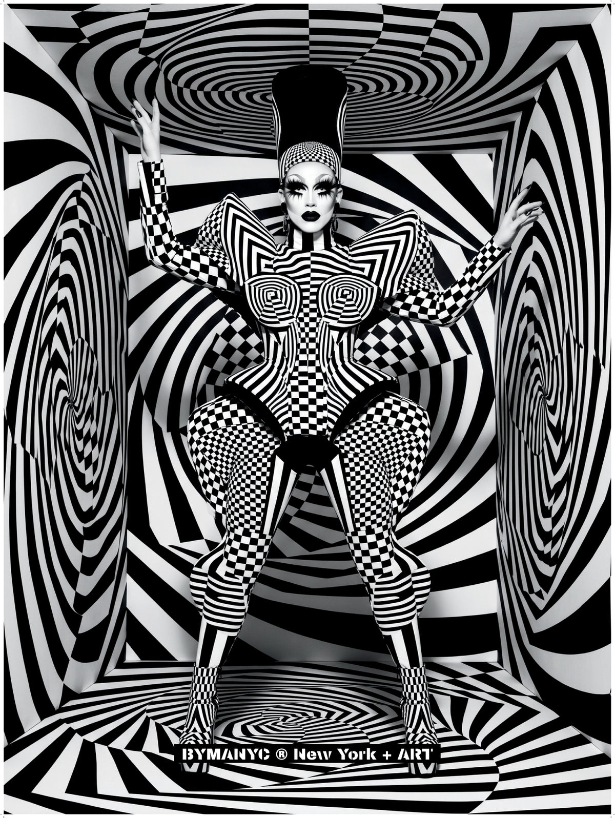 POSTER of ART AVANT-GARDE - OPTICAL TUNNEL ILLUSION - Monochrome Geometric Portrait - BYMANYC ® New York + ART