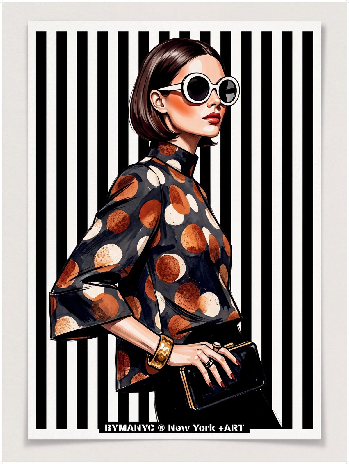 POSTER of POP ART - THE COPPER ECLIPSE - Polka Dot and Striped Silk Blouse - BYMANYC ® New York ART