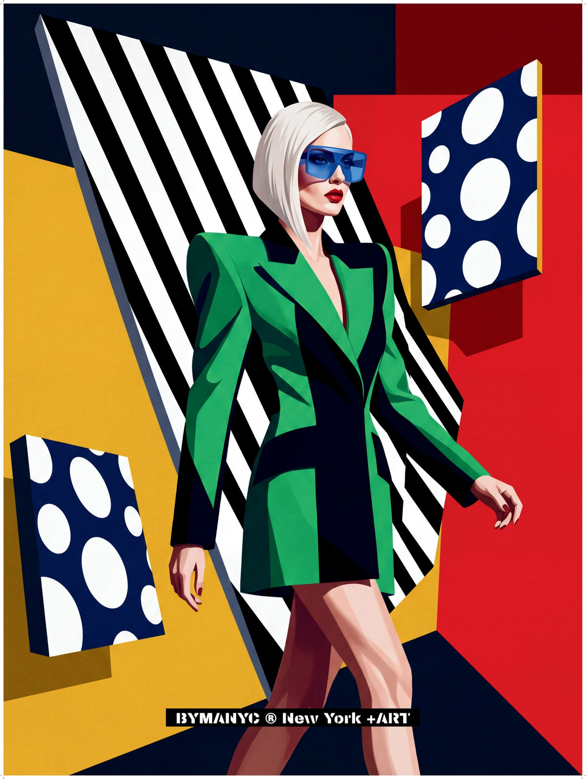 POSTER of POP ART - THE DYNAMIC PLANES - Emerald Green and Black Structured Blazer - BYMANYC ® New York + ART