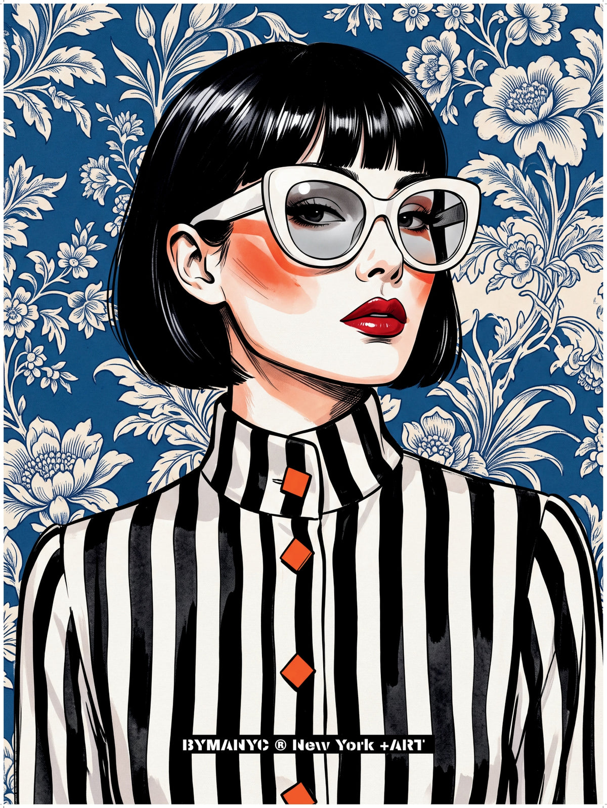 POSTER of POP ART - THE MONOCHROME STRIPE - Black and White Striped Blouse - BYMANYC ® New York ART