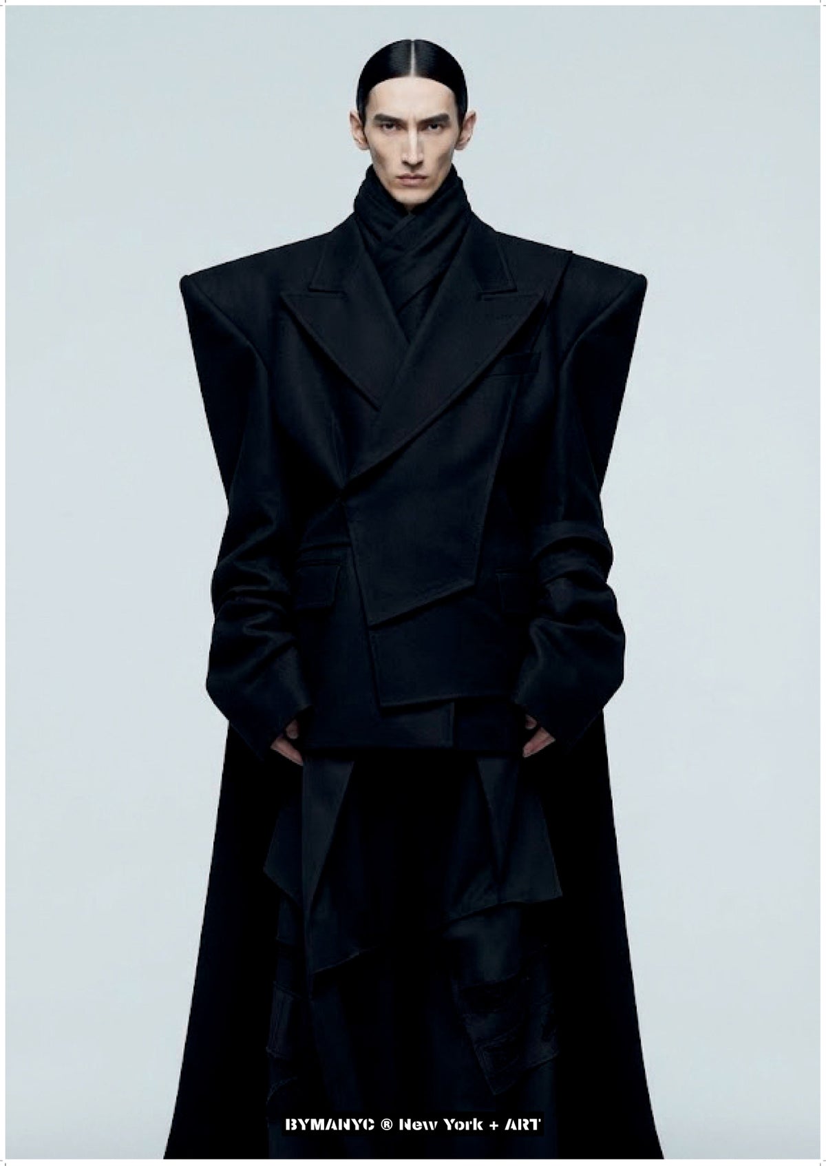 POSTER of ART AVANT-GARDE - THE SHARP MONOLITH - Structured Black Suit and Sharp Shoulders Portrait - BYMANYC ® New York + ART