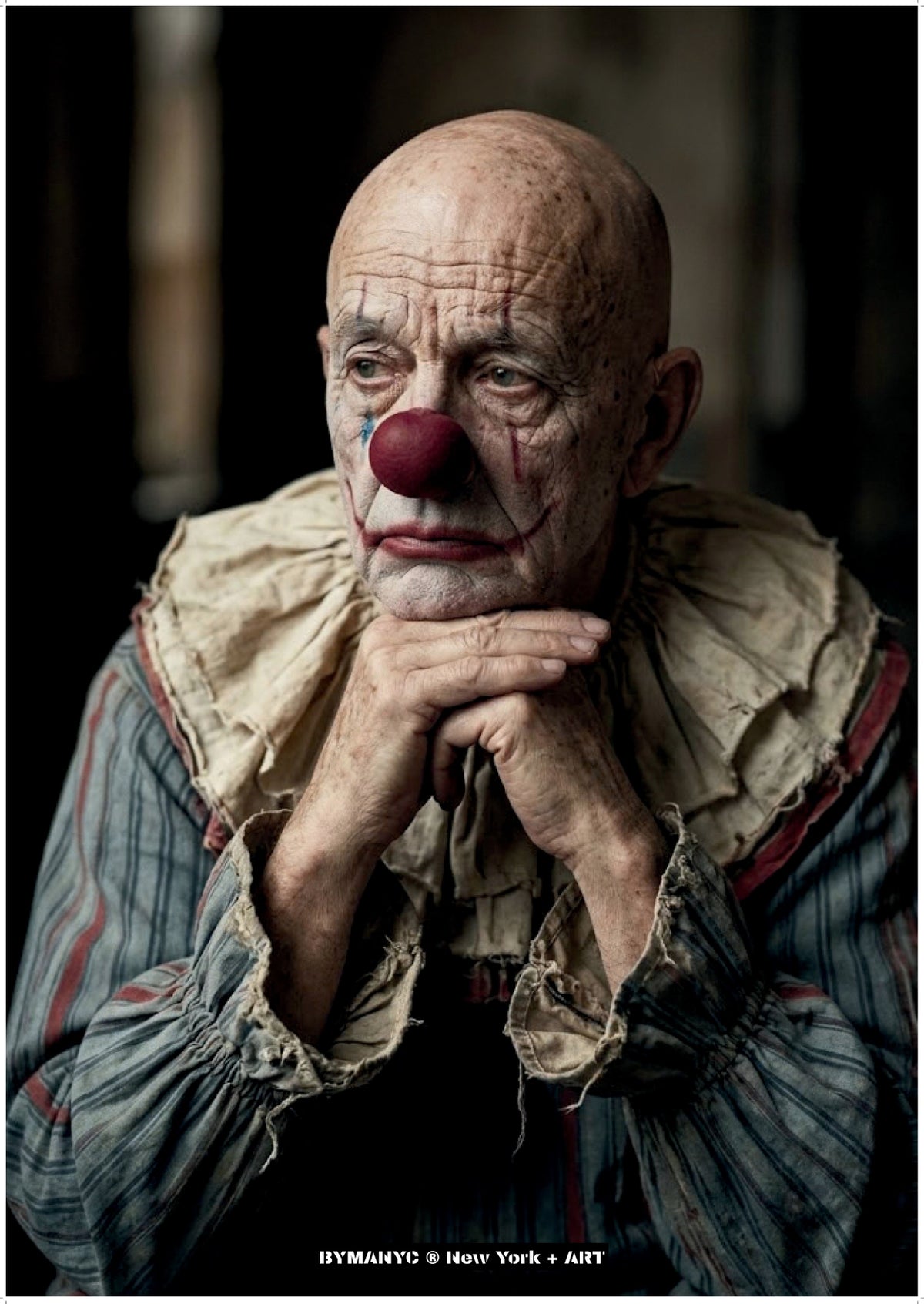 POSTER of ART AVANT-GARDE - THE MELANCHOLY PIERROT - Vintage Clown and Ruffled Collar Portrait - BYMANYC ® New York + ART