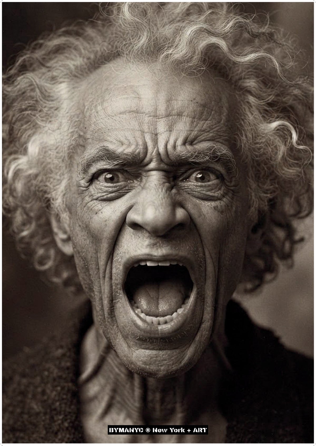 POSTER of ART AVANT-GARDE - THE PRIMORDIAL CRY - Expressive Open-Mouth Portrait in Sepia - BYMANYC ® New York + ART