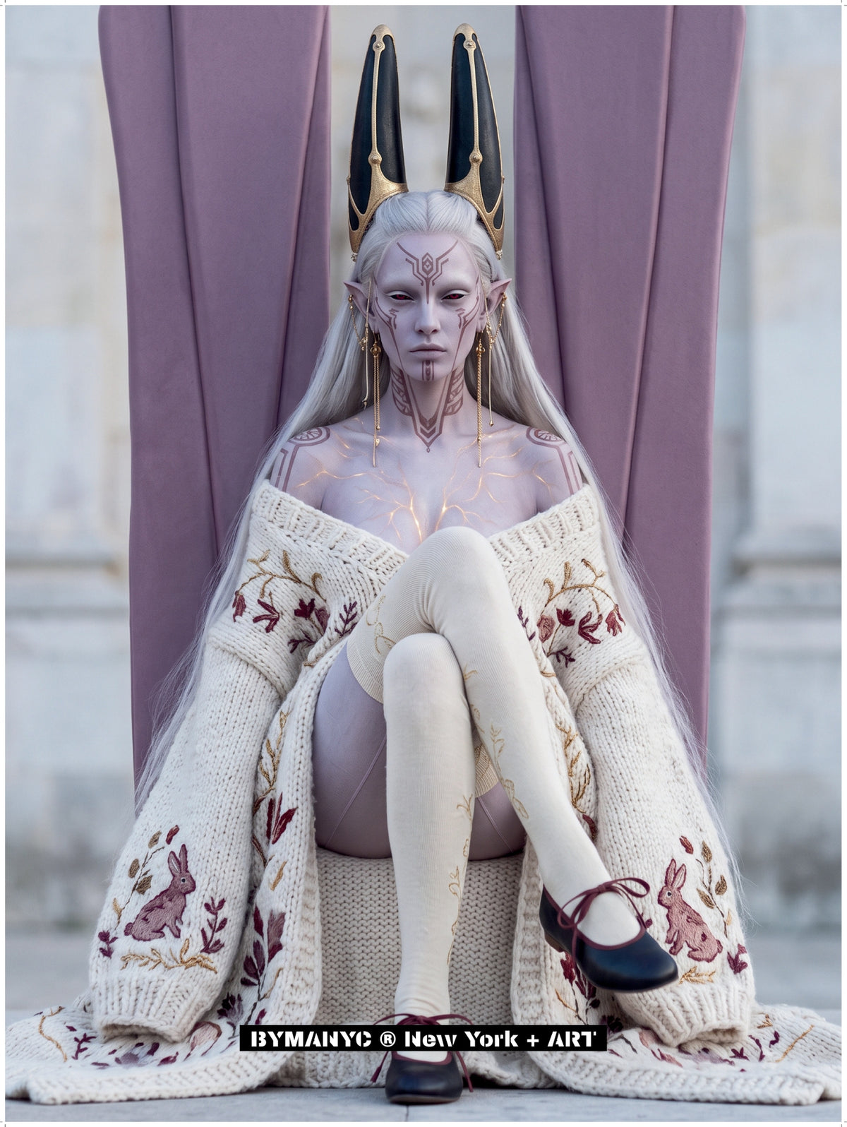 POSTER of ART AVANT-GARDE - MYTHOLOGICAL HORNED QUEEN - High Fashion Fantasy Portrait - BYMANYC ® New York + ART