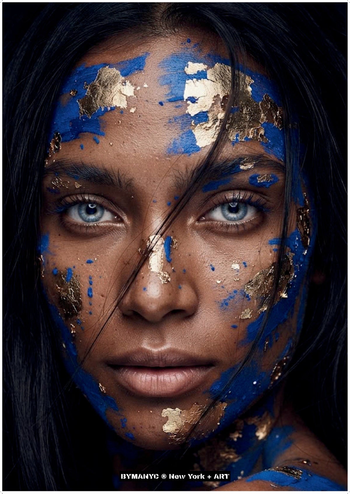 POSTER of ART AVANT-GARDE - THE COBALT LEAF - Blue Paint and Gold Foil Portrait - BYMANYC ® New York + ART