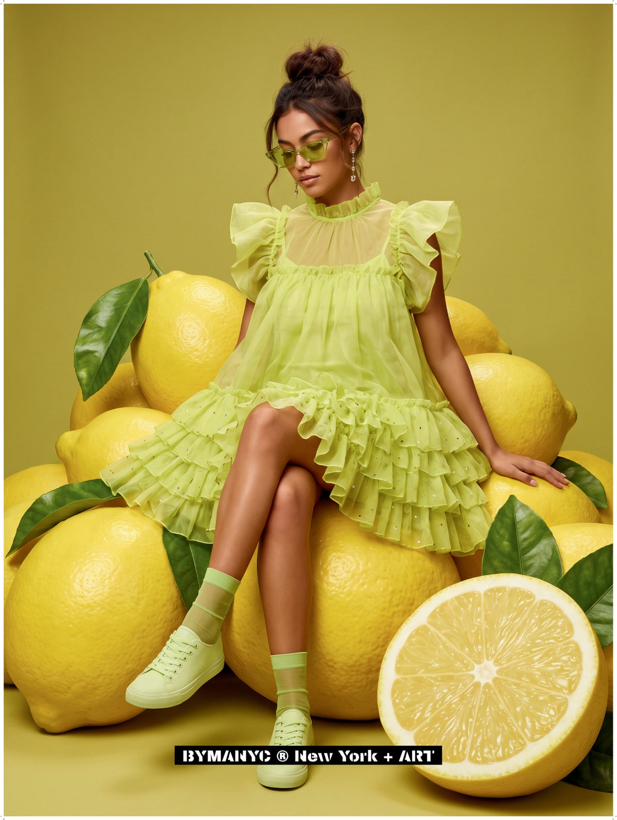 POSTER of ART AVANT-GARDE - GIANT CITRUS LEMON - Monochromatic Lime Fashion Portrait - BYMANYC ® New York + ART