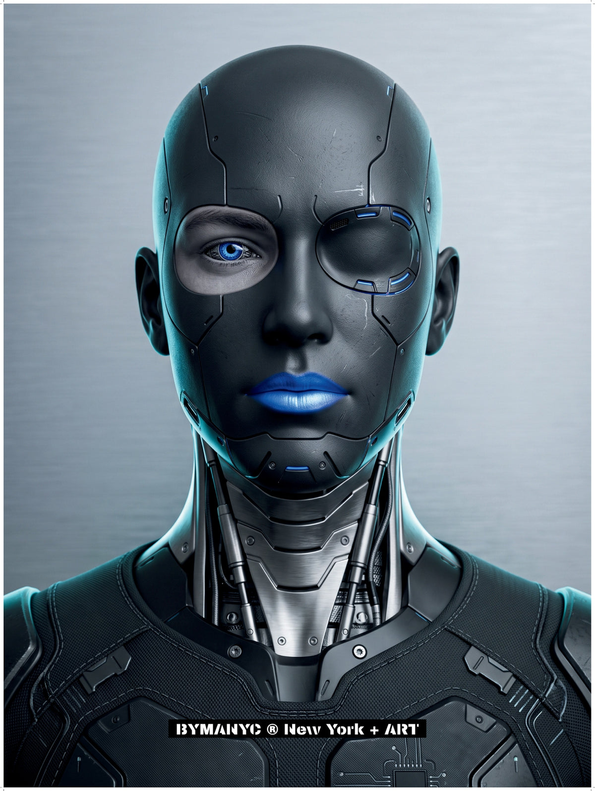 POSTER of ART AVANT-GARDE - CYBERNETIC BLUE LIP - Robotic Humanoid Portrait - BYMANYC ® New York + ART