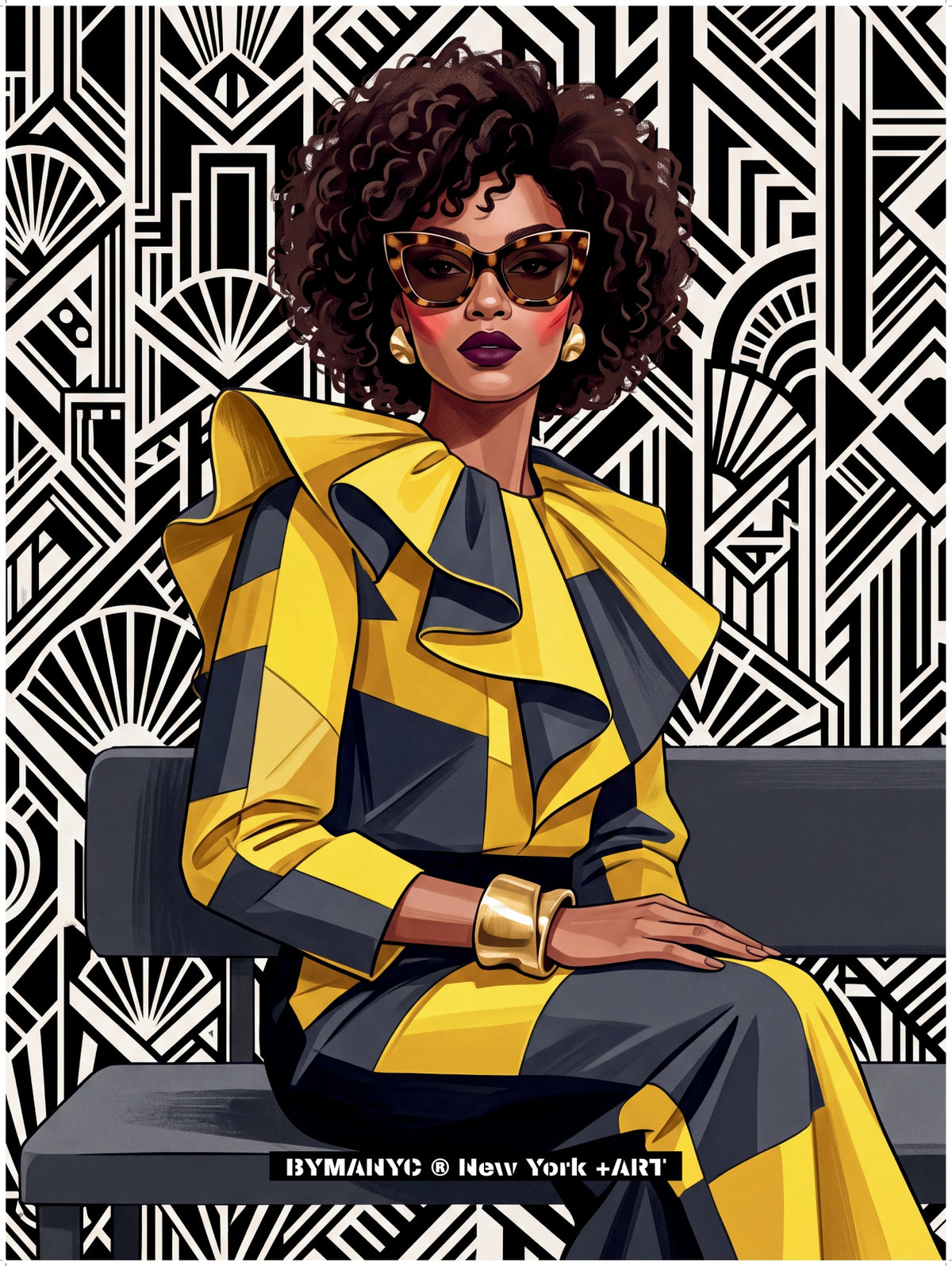 POSTER of POP ART - THE ART DECO YELLOW - Yellow and Black Geometric Suit - BYMANYC ® New York ART