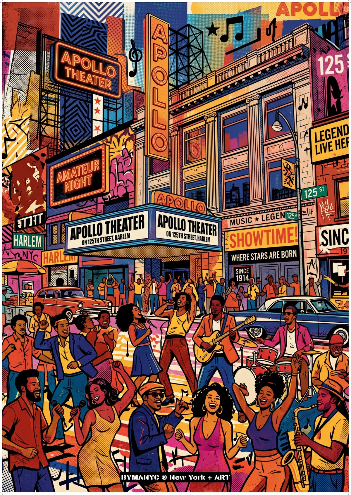 POSTER of ART NYC - APOLLO THEATER - Harlem Cultural Landmark and Music Legend BYMANYC ® New York + ART Limited Edition