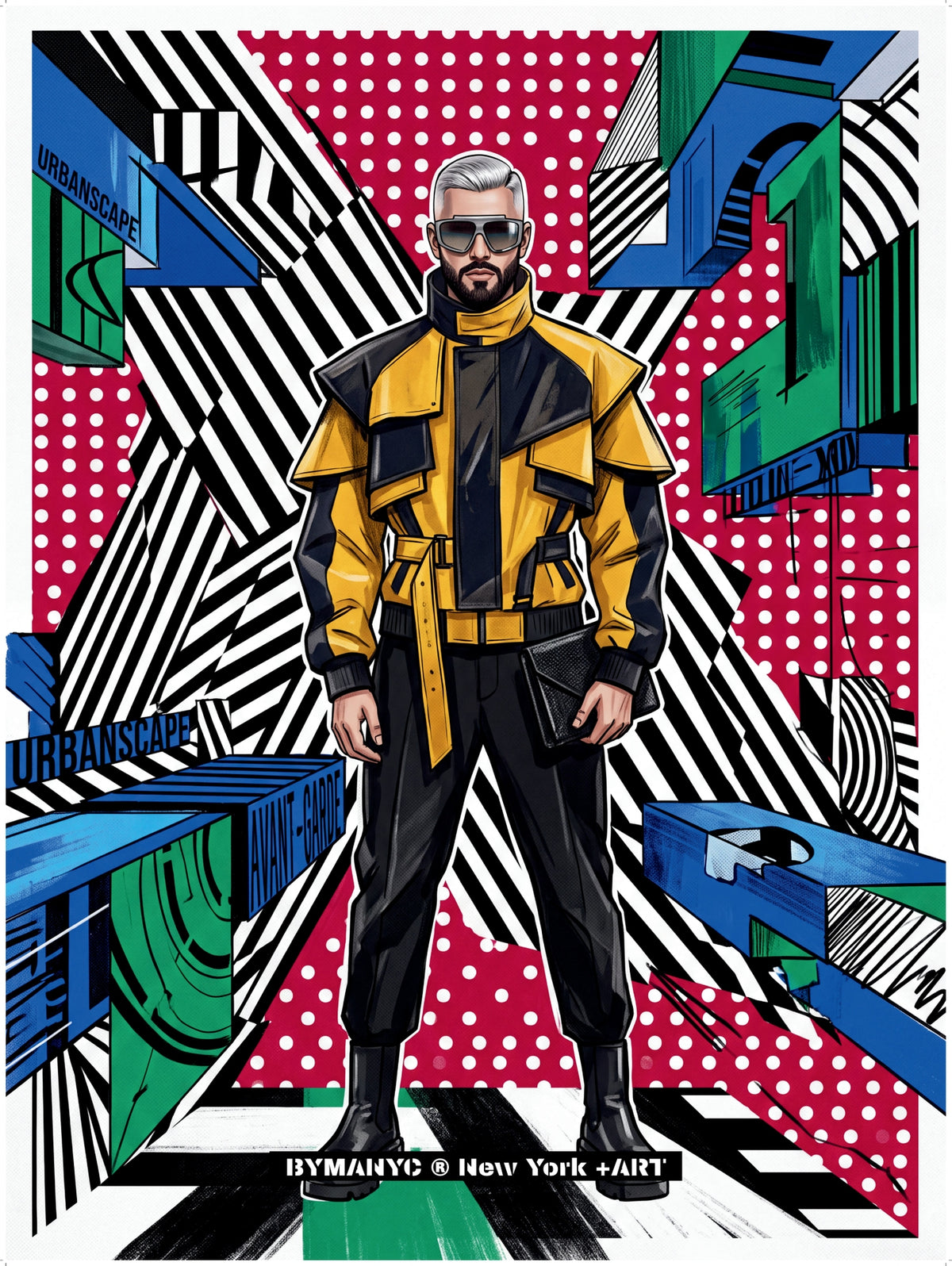 POSTER of POP ART - THE URBAN ARCHITECT - Mustard Yellow and Black Bomber - BYMANYC ® New York + ART