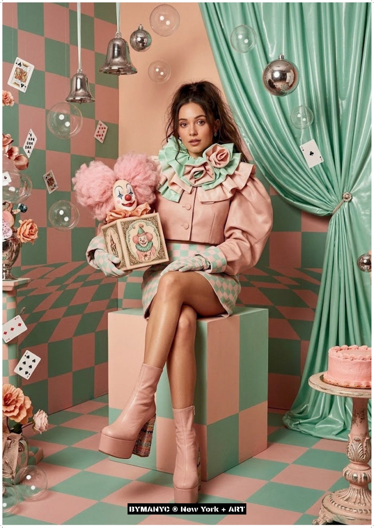 POSTER of ART AVANT-GARDE - THE PASTEL CIRCUS - Pink Ensemble and Vintage Toy Portrait - BYMANYC ® New York + ART