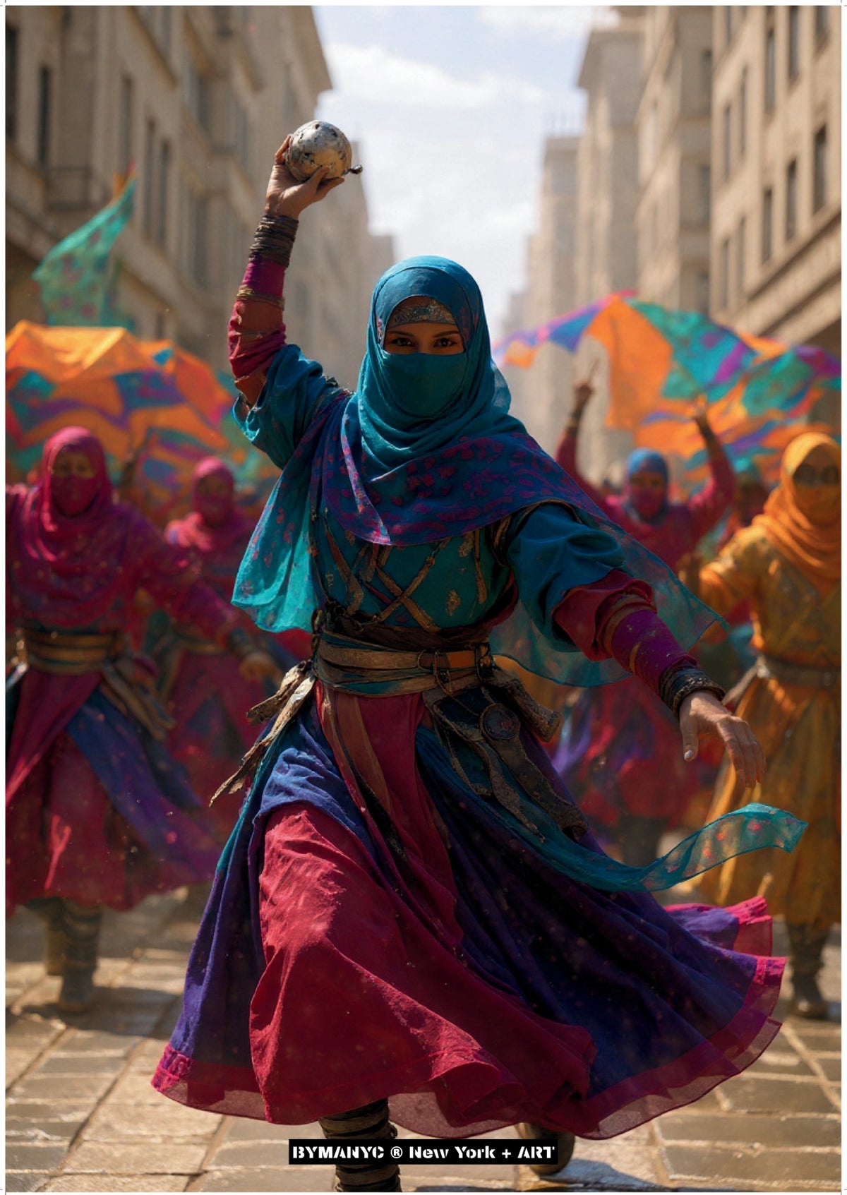 POSTER of ART AVANT-GARDE - THE STREET CELEBRATION - Colorful Festival Dancer with Sphere Portrait - BYMANYC ® New York + ART