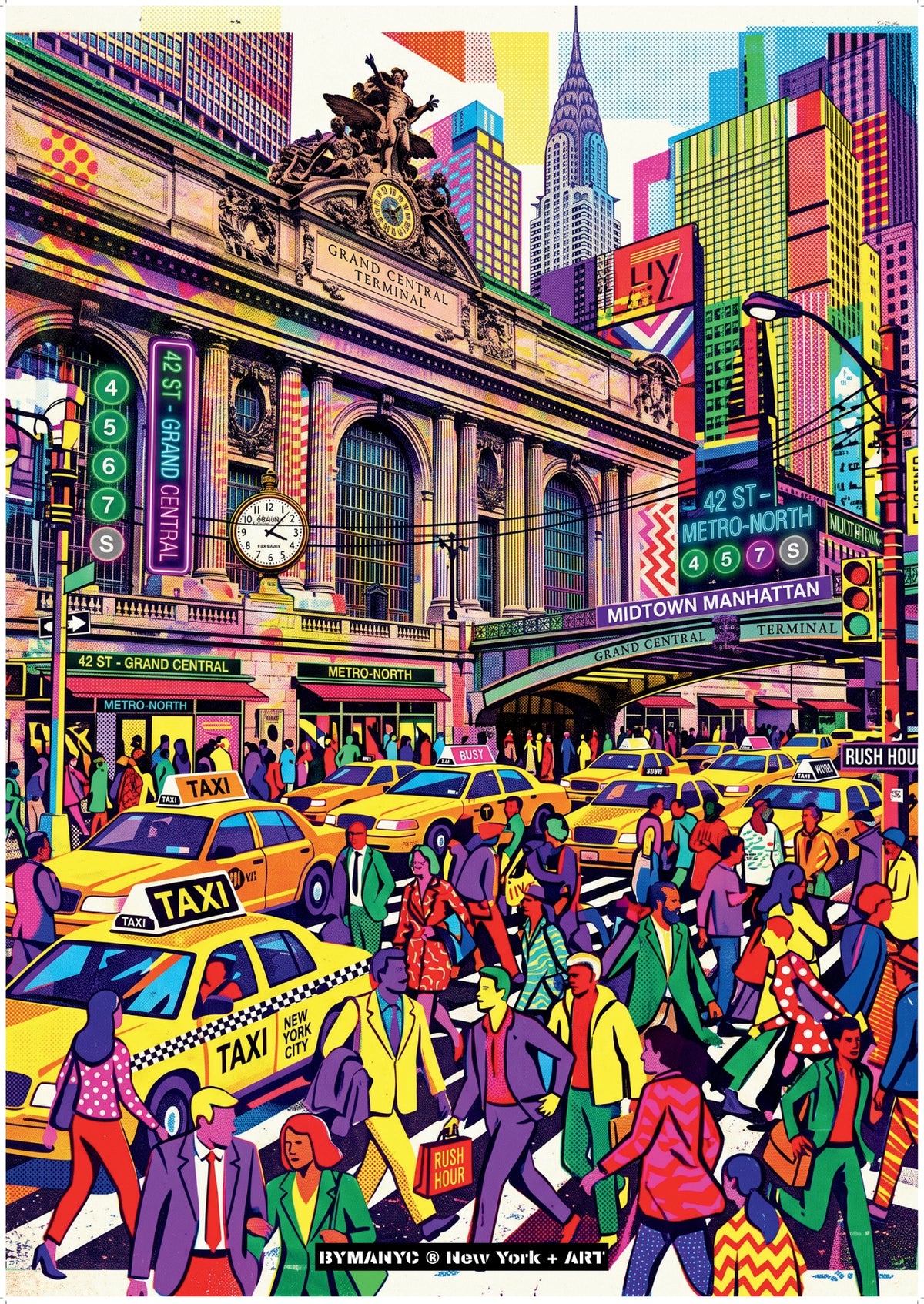 POSTER of ART NYC - GRAND CENTRAL TERMINAL - Midtown Manhattan Rush Hour BYMANYC ® New York + ART Limited Edition